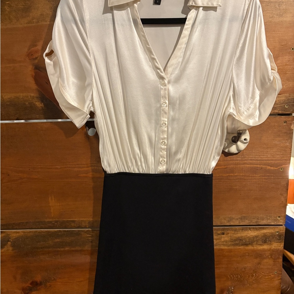 Vintage Y2K Bebe Cream Silk with Black Bodycon Skirt Dress